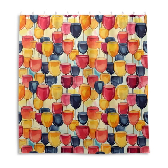 Wine Glass Watercolor Shower Curtain Liner 66x72 Inch Waterproof Shower Curtains Decorative Bathroom with 12 Pack Hooks
