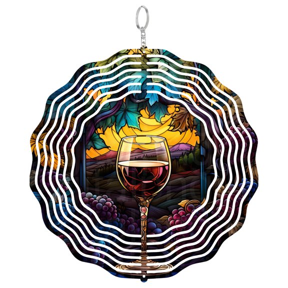 Wine Glass Wind Spinner Metal Outdoor Decor Stained Glass Art Multicolor