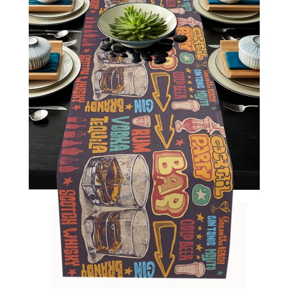 Wine Glass Wine Fruit Grapes Table Runner Home Wedding Table Flag Mat Table Centerpieces Decoration Party Dining Long Tablecloth
