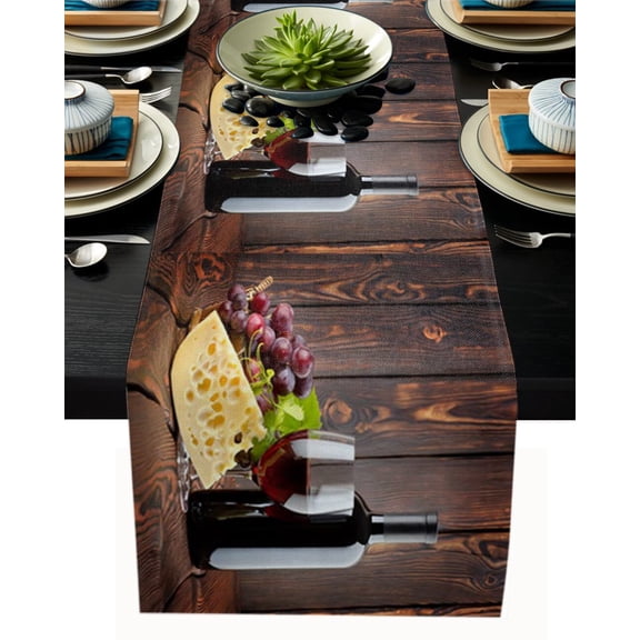Wine Glass Wine Fruit Grapes Table Runner Home Wedding Table Flag Mat Table Centerpieces Decoration Party Dining Long Tablecloth
