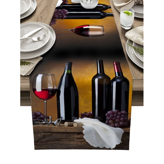 Wine Glass Wine Fruit Grapes Table Runner Home Wedding Table Flag Mat Table Centerpieces Decoration Party Dining Long Tablecloth