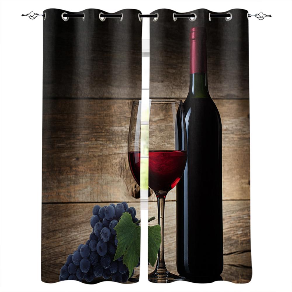 Wine Glass Wine Fruit Grapes Window Curtains Bedroom Kitchen Drapes