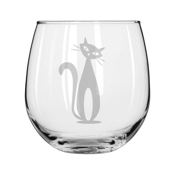 Wine Glass for Red or White Wine Gift Atomic Cat Mid Century Modern Cat (16 oz Stemless)