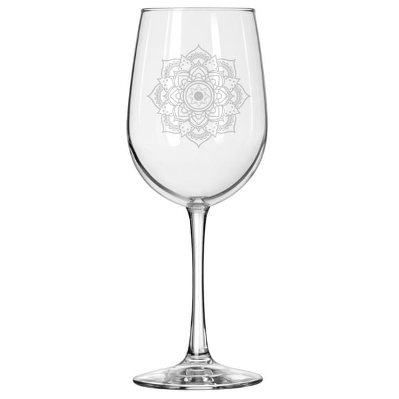 Wine Glass for Red or White Wine Gift Mandala Flower Boho Zen (16 oz Tall Stemmed)