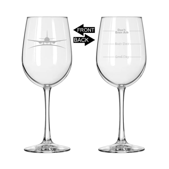 Wine Glass for Red or White Wine Two Sided Good Day Bad Day Don't Even Ask Airplane Pilot Flight Attendant (16 oz Tall Stemmed)