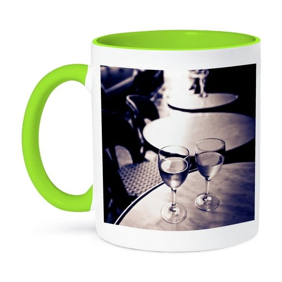 Wine Glasses At An Outdoor Cafe, Paris, France, 15oz Two-Tone Green Mug