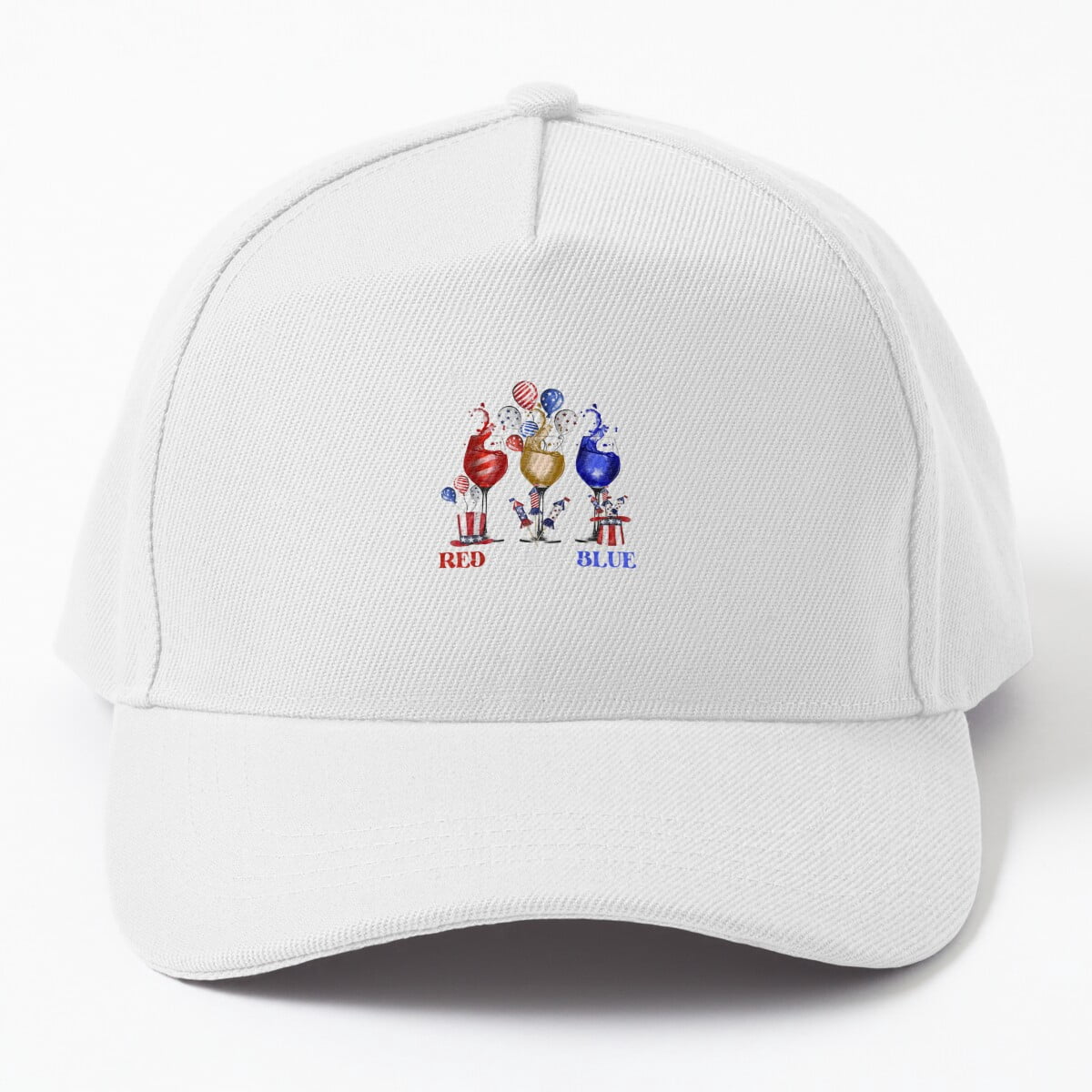Wine Glasses Fourth of July Baseball Hat, Red White and Blue Fireworks ...