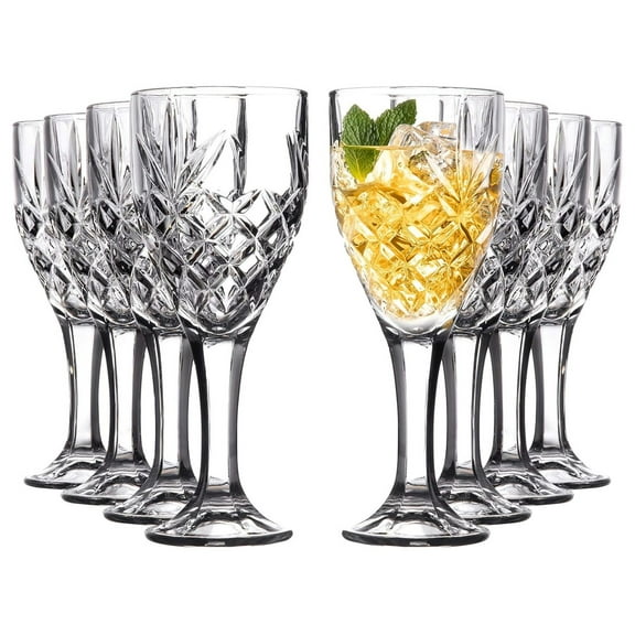 Wine Glasses Goblet Glassware Set of 8, 10oz, Glasses, Decorative Chalice Kinsley Design for Beer, Liquor, Wine, Water, and Beverages, Party and Event Serving