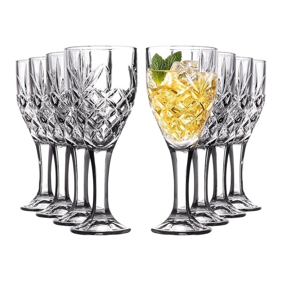 Wine Glasses Goblet Glassware Set of 8, 10oz, Glasses, Decorative Chalice Kinsley Design for Beer, Liquor, Wine, Water, and Beverages, Party and Event Serving