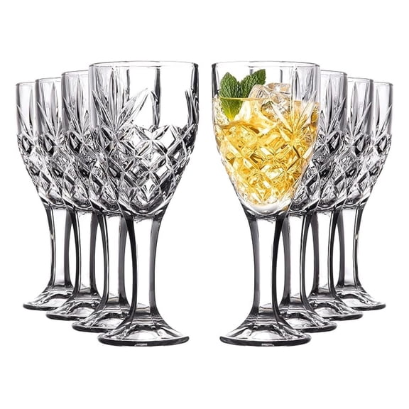 Wine Glasses Goblet Glassware Set of 8, 10oz, Glasses, Decorative Chalice Kinsley Design for Beer, Liquor, Wine, Water, and Beverages, Party and Event Serving