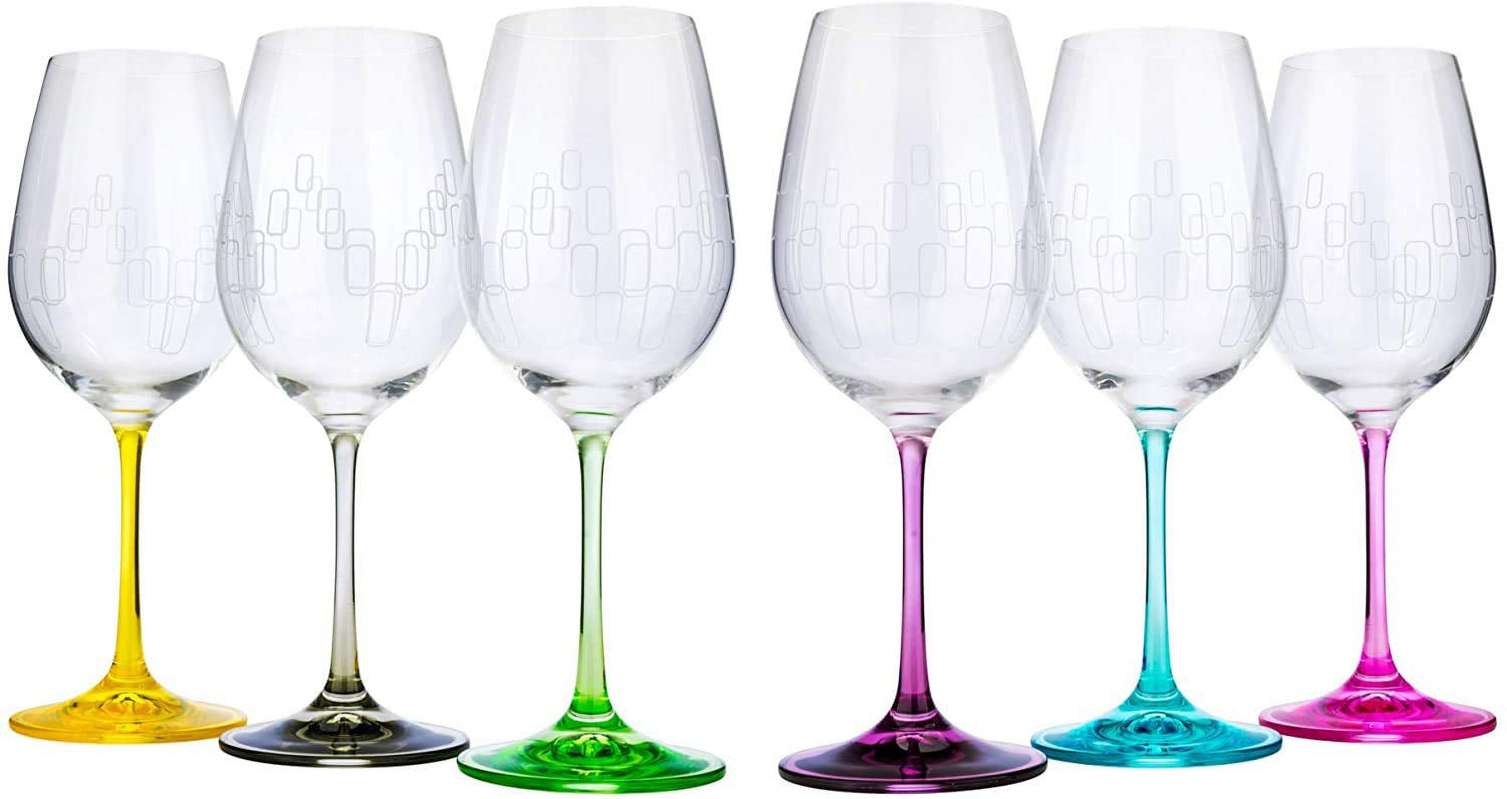 Wine Glasses Multi Colored Engraved Rainbow Set of 6 - Each Base Different Color Drinkware - image 1 of 2