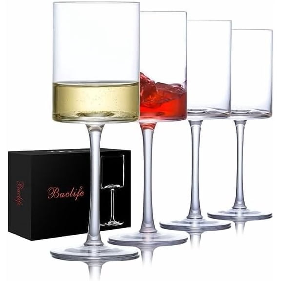 Wine Glasses Set of 4 - Blown wine glass 15oz in Gift Packaging - Large White Wine Glass on Long Stem - Unique Modern Shape - For Wedding, Anniversary, Mother Day$$Home Decor, Kitchen, & Other