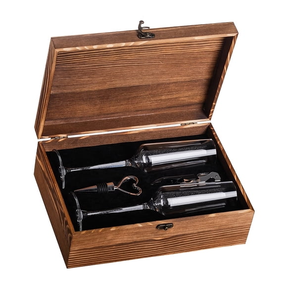 Wine Glasses Set with Wooden Gift Box, 2 Pack Stemmed Wine Glasses, Wine Accessories Kit with Opener and Stopper, Perfect for Wine Lovers, Wedding, Housewarming, Anniversary