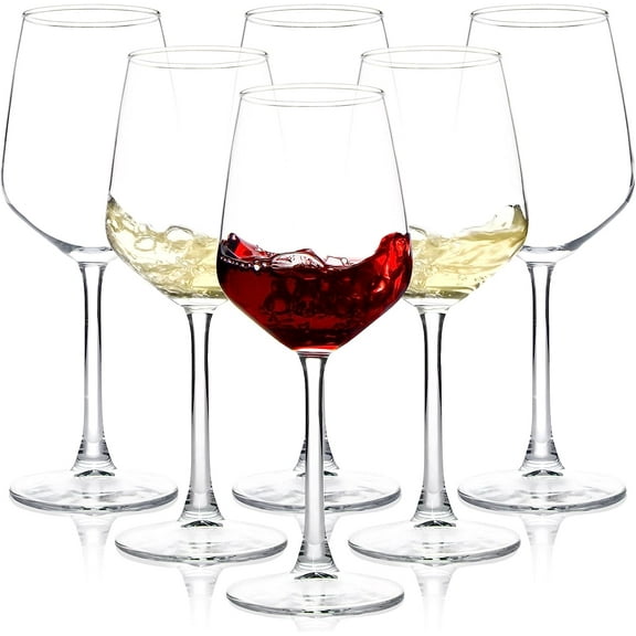 Wine Glasses Set of 6, 12oz Clear Red/White Wine Glasses, Long Stem Glasses for Party, Wedding and Home