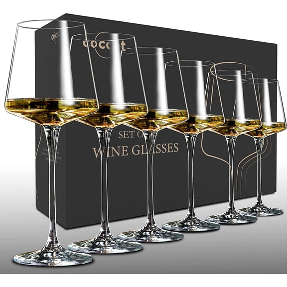 Wine Glasses Set of 6,Crystal White Wine Glasses,Red Wine Glass Set, Wine Glasses Long stem,Clear Lead-Free Premium Blown Glassware (18.5oz,6 pack)