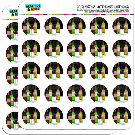 Wine Glasses and Bottles Merlot Shiraz Pinot 50 1" Planner Calendar Scrapbooking Crafting Stickers