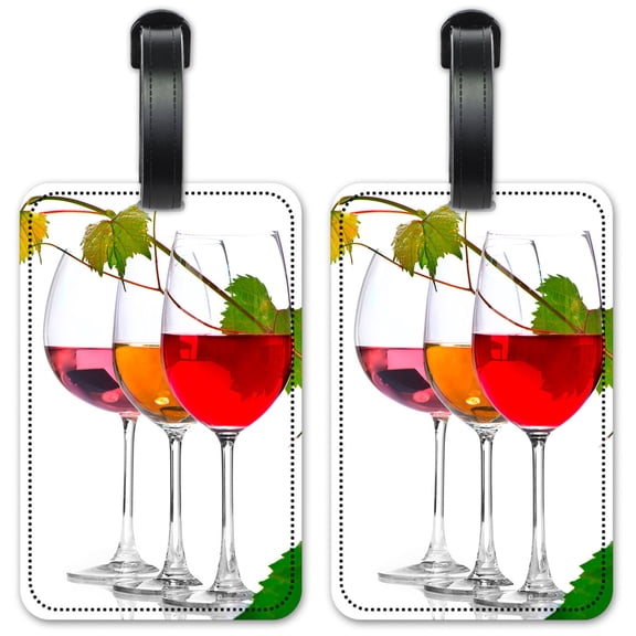 Wine Glasses on White Background - Luggage ID Tags / Suitcase Identification Cards - Set of 2