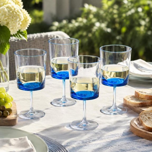 Wine Glasses, set of 4 oval halo unbreakable 12 oz BPA-free acrylic stemmed glasses for red and white wine