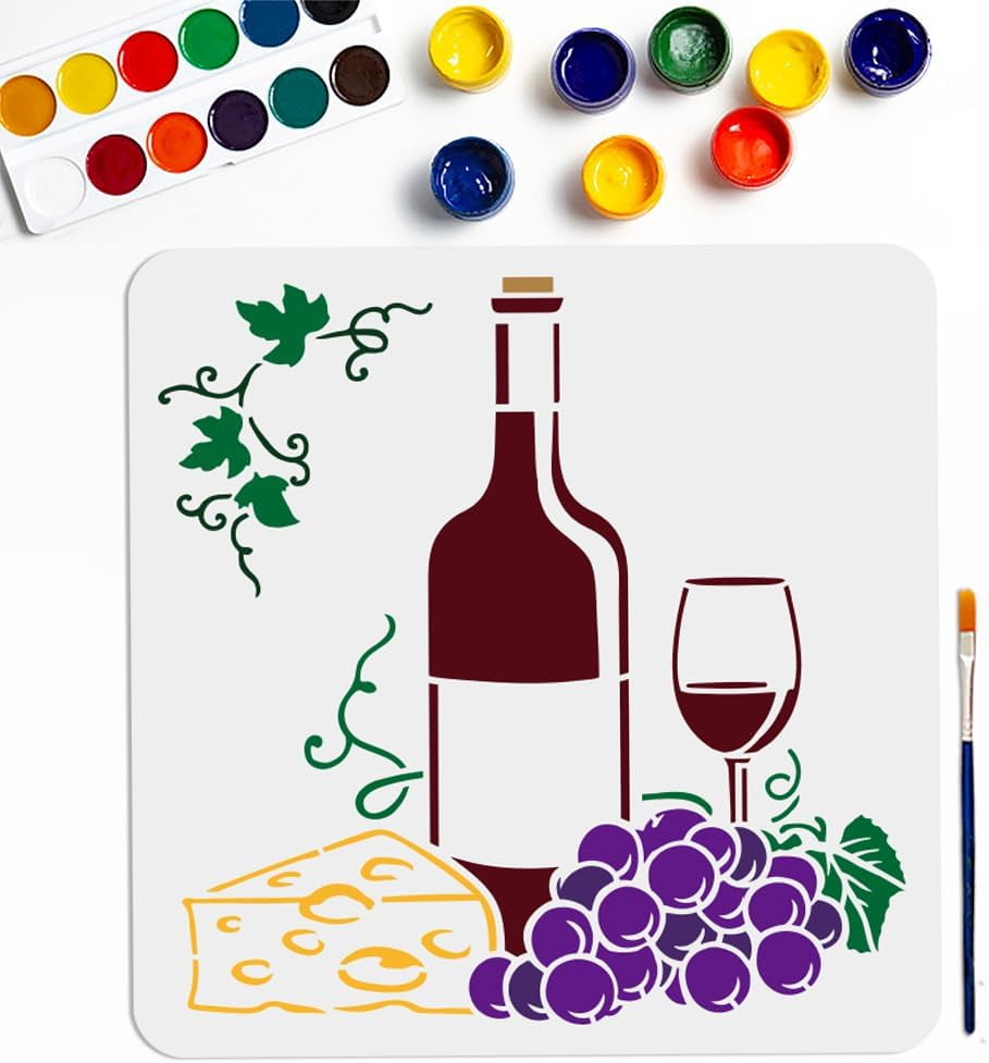 Wine Grape Cheese Stencil 11.8×11.8inch Large Red Wine Bottles and Glasses Stencils with Paint Brush Reusable Grape Leaf Vine Drawing Template for Craft Furniture Fabric Wall - Walmart.com wine-grape-cheese-stencil-11-8-11-8inch-large-red-wine-bottles-and-glasses-stencils-with-paint-brush-reusable-grape-leaf-vine-drawing-template-for-craft-furniture-fabric-wall-walmart-com
