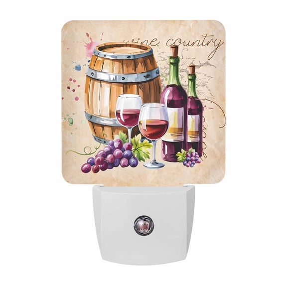 Wine Grape Plug-in LED Night Lights Vintage Watercolor Wine Barrel Auto Dusk-to-Dawn Sensor for Bedroom, Bathroom, Kitchen, Nursery, Hallway, Stairs, Wall Home Decor