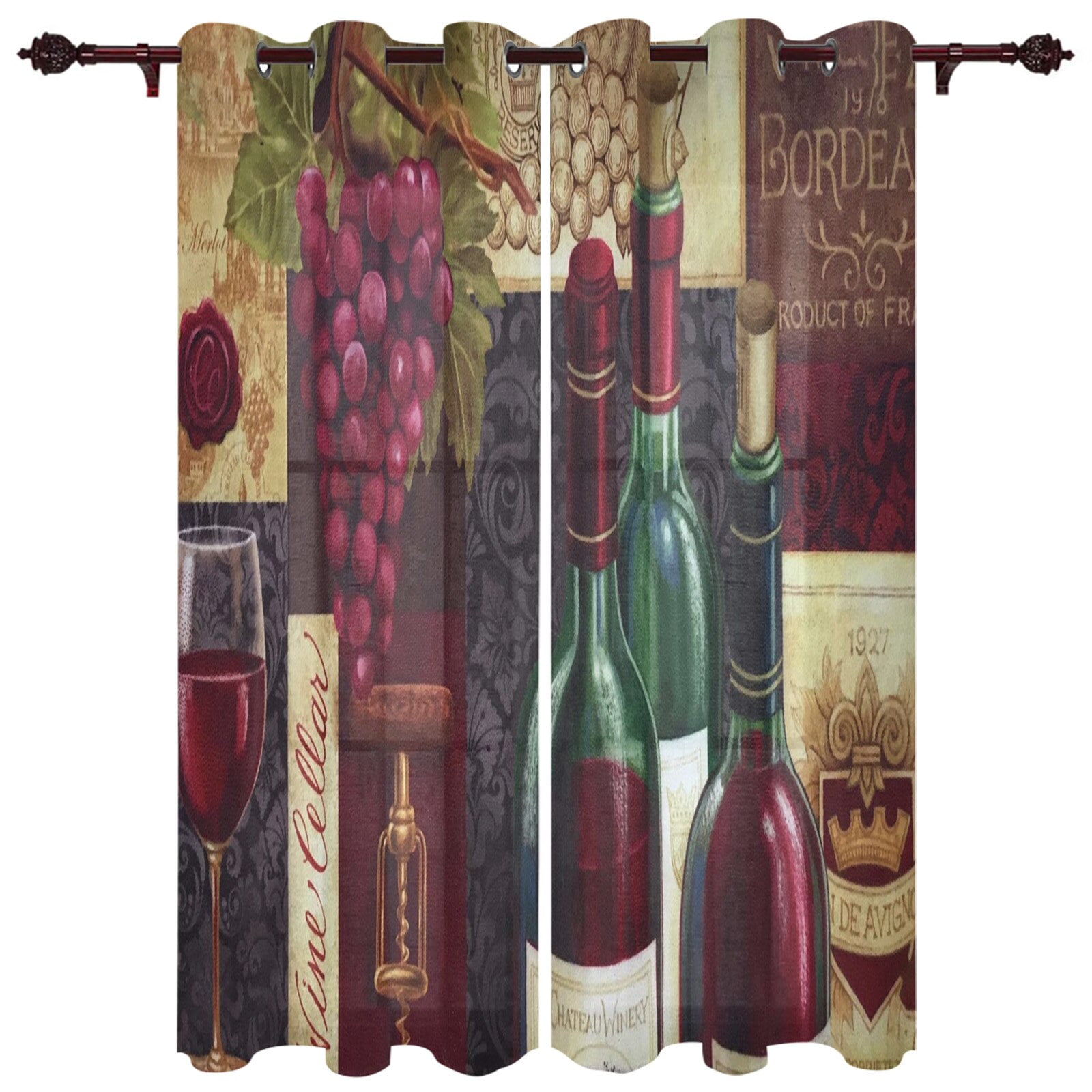 Wine Grape Retro Pattern Modern Living Room Curtains Polyester Used In