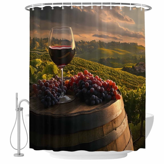 Wine Grapes Bathroom Shower Curtains with Hooks, Decoration Barrel Waterproof Fabric Washable Shower Curtain for Home Hotel Bathtub Decor 36x72 Inch