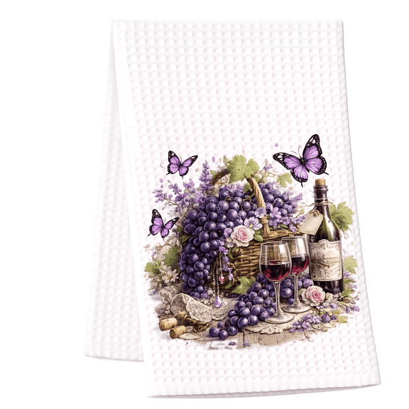Versatility Wine and Grapes Kitchen Towel, White, Microfiber, 16 x 24 in