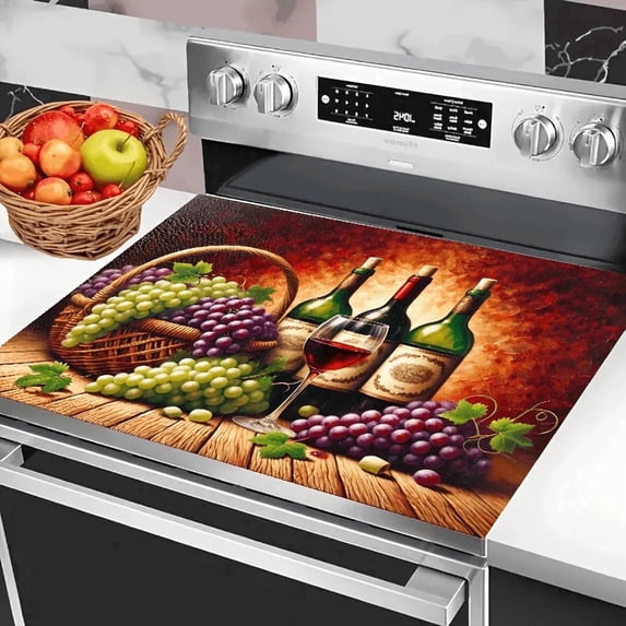 Wine & Grapes Still Life Stove Cover Mat – Heat Resistant Decorative Kitchen Mat (28.3×20.5in)