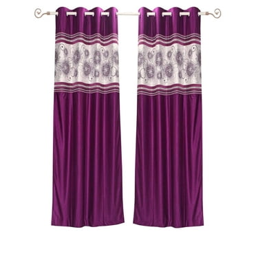Wine Grommet Top Satin Curtain Panel with beaded hand design-43Wx63L-Piece