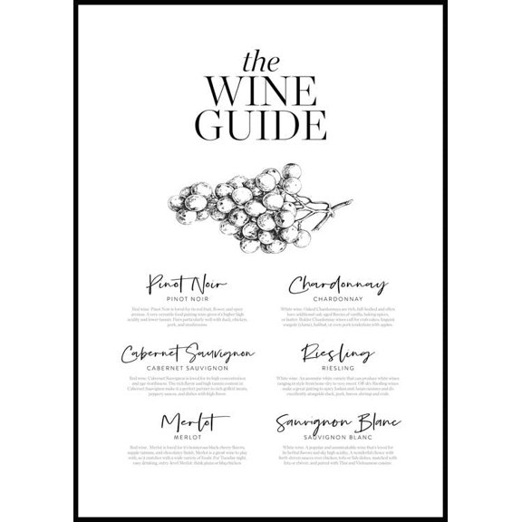 Wine Guide Poster Wall Art, Modern Wall Decor For Living Room Bedroom, 8x12 UNFRAMED