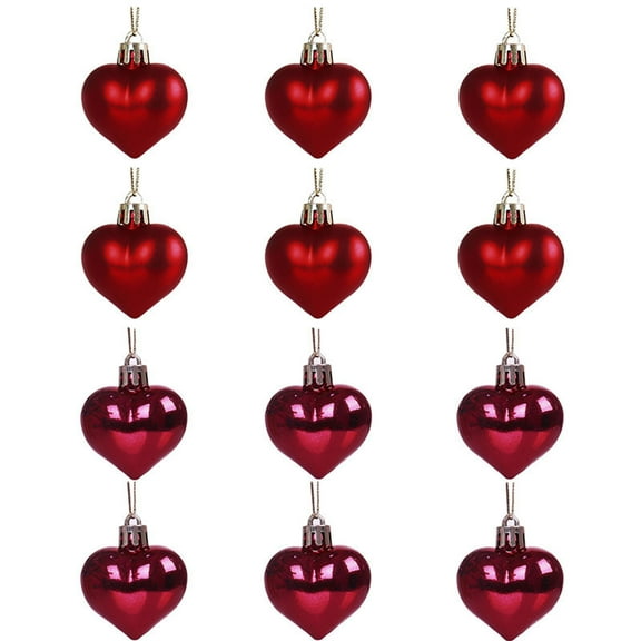 Wine Heart Shaped Christmas Baubles Ornaments Set Of 12 Pieces For Tree Decorations Valentine S Day Wedding Anniversary Pvc Material With Hanging String Measures 1.97 Inches Weighs 0.15 Po