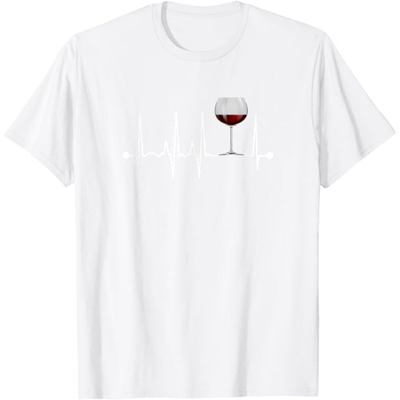Wine Heartbeat Wine Drinker Lover Tasting Gift Wine Glass T-ShirtMen's and women's pure cotton short-sleeved shirts