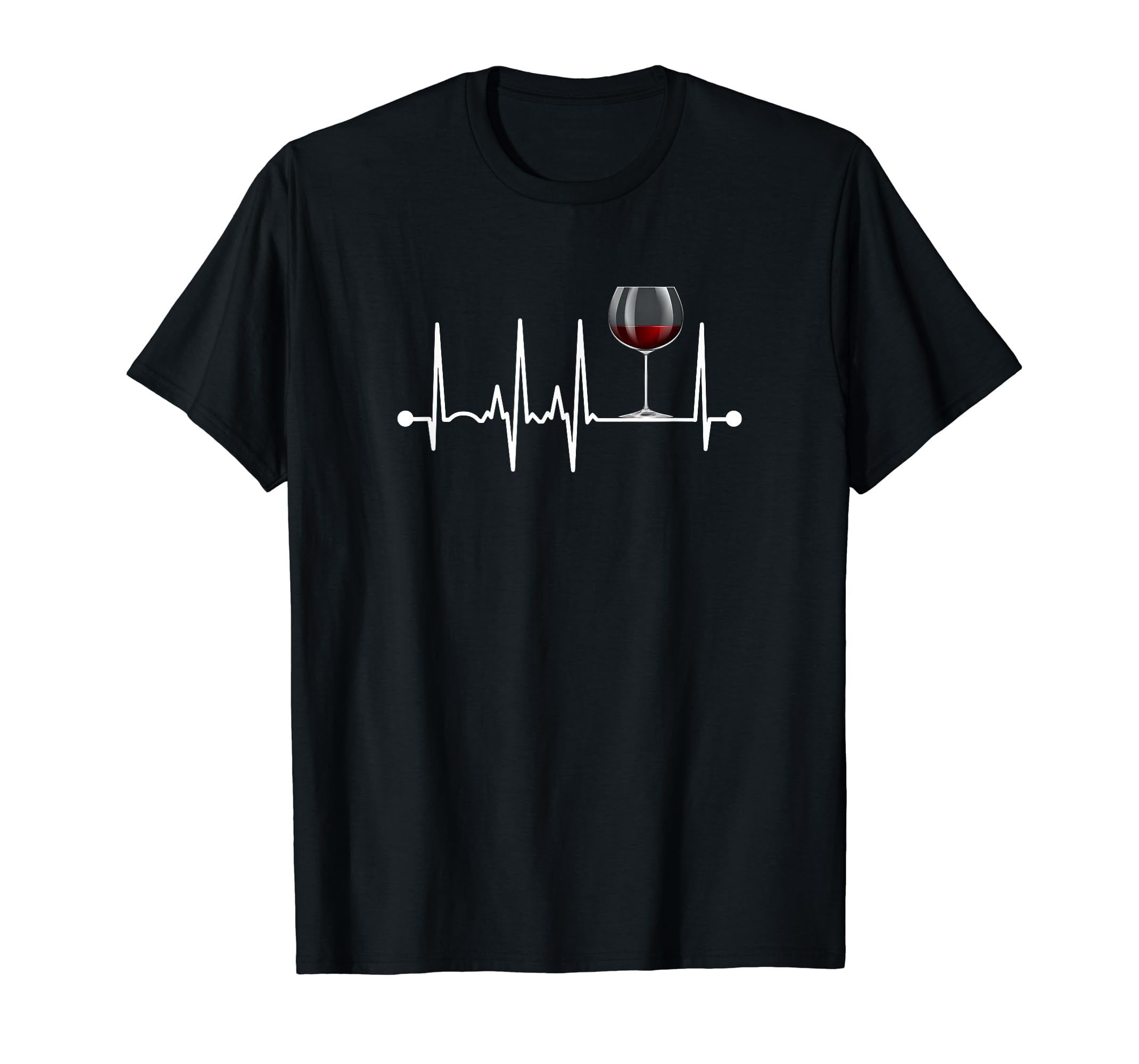 T-Shirt Drôle EKG Vin Heartbeat - Cadeau Amusant Pour Amateurs De Vin - Pulse Cardiologique Verre Vin