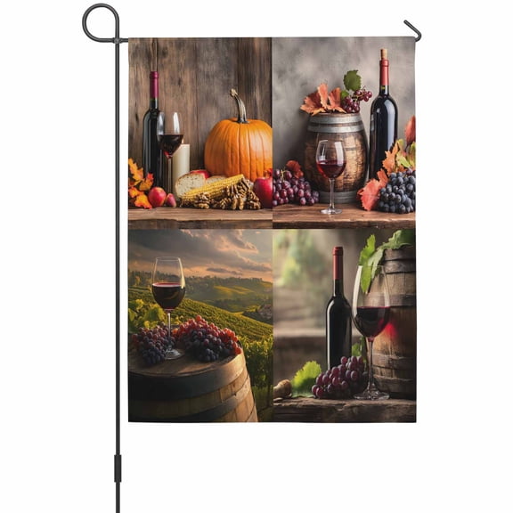 Wine House Flags For Outdoor, Maple Leaf Grape Barrel Small Double Side Yard Flags Weather Proof House Decor for Lawn Outside Holiday 28 x 40 Inches