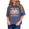 thumbnail image 1 of Wine Is My Valentine Funny, Retro Valentines Day, Denim Comfort Colors T-Shirt, Small, 1 of 3