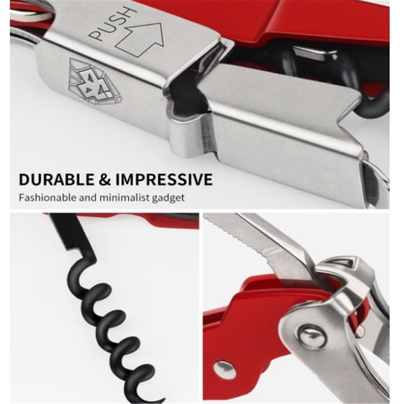 Wine Key - Professional Handcrafted Heavy Duty Waiter Corkscrew, Compact Wine Opener with Double Hinged, Foil Cutter and Bottle Opener, Gifts for Servers, Sommelier, Bartenders - Red