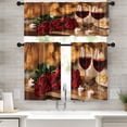 thumbnail image 1 of Wine Kitchen Curtains Red Rose Window Curtains Valance and Tier Set 36 Inch, Flowers Rod Pocket Short Tier Curtain, Romantic Small Cafe Curtains for Kitchen Decor, 1 of 6