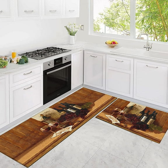 Wine Kitchen Mats for Floor, Farmhouse Kitchen Mats Cushioned Anti Fatigue 2 Piece Set, Kitchen Mat Set of 2 and Wine Kitchen Rugs and Mats for Home Kitchen Decor 17"x30"+17"x47"