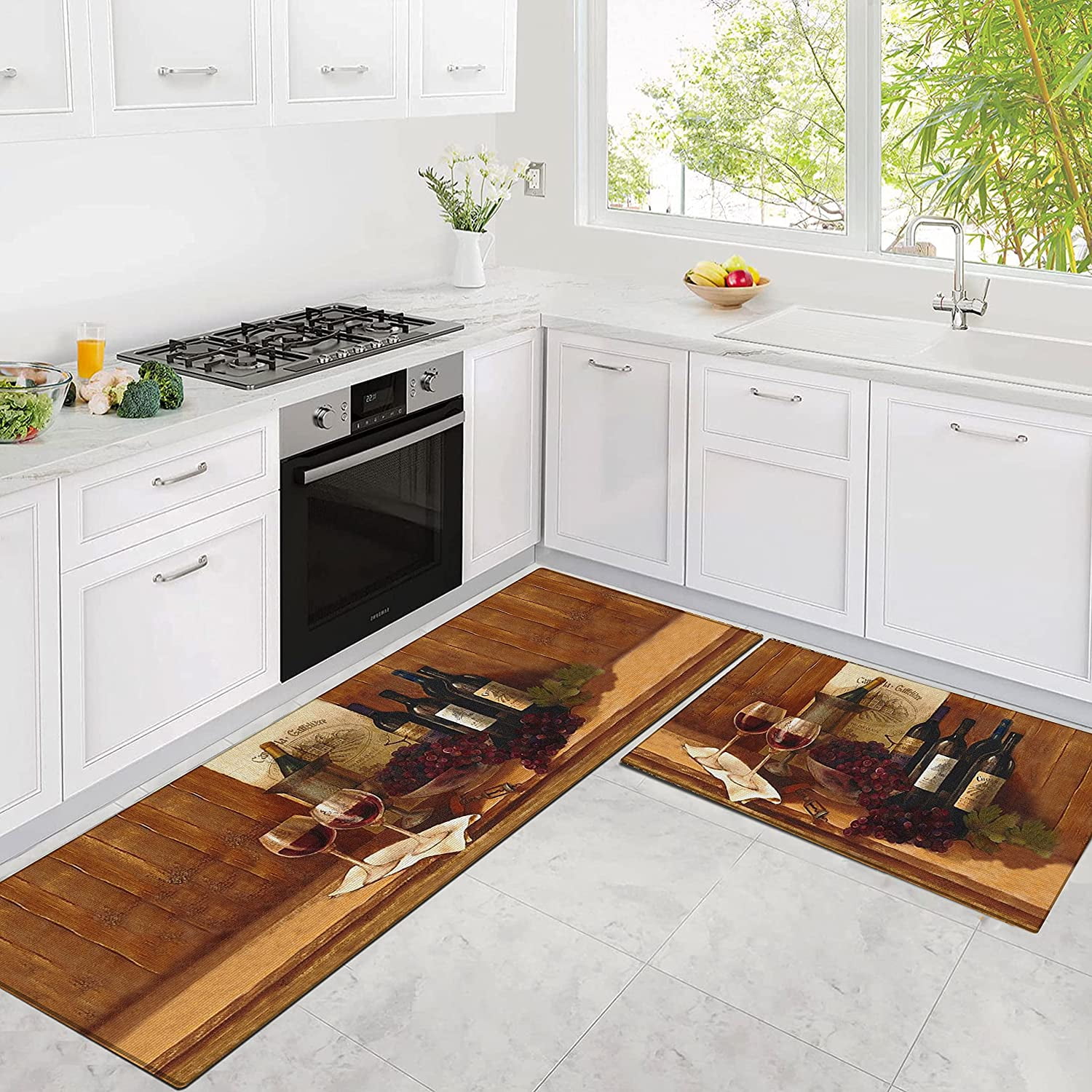 Wine Kitchen Mats for Floor, Farmhouse Kitchen Mats Cushioned Anti