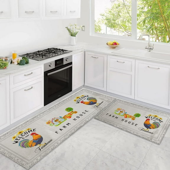 Wine Kitchen Mats for Floor, Farmhouse Kitchen Mats Cushioned Anti Fatigue 2 Piece Set, Memory Foam Kitchen Mat Set of 2 and Wine Kitchen Rugs and Mats for Picasso Home Kitchen Decor 17"x30"+17"x47"