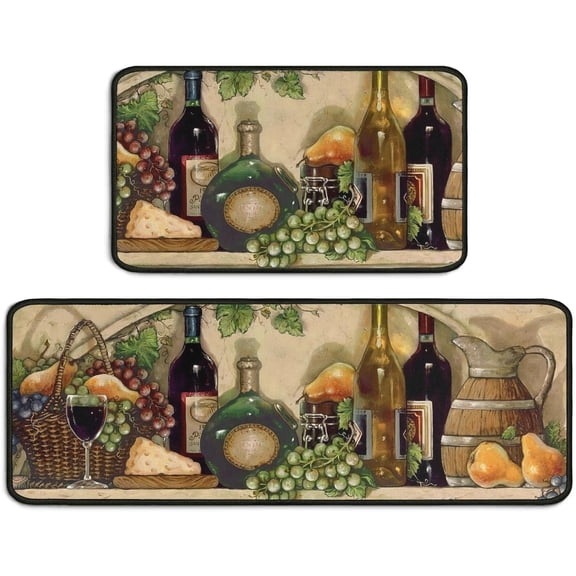 Wine Kitchen Mats for Floor Set of 2,Anti Fatigue Mats for Kitchen Floor, Comfort Standing Wine Kitchen Rugs and Mat, Non-Slip Cushioned Anti Fatigue Rug, Kitchen Floor Mat 17'' X 47'' + 17'' X 30''