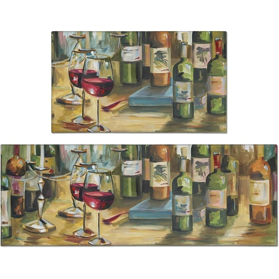 Wine Kitchen Mats for Floor Set of 2,Mats for Kitchen Floor, Comfort Standing Wine Kitchen Rugs and Mat, Non-Slip Farmhouse Rug, Kitchen Floor Mat 17"x47"+17"X30"