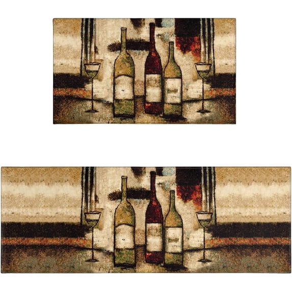 Wine Kitchen Rug and Sets 2 Piece Non Skid Washable mat for Vintage Kitchen mats for Floor Retro Microfiber Kitchen Decor