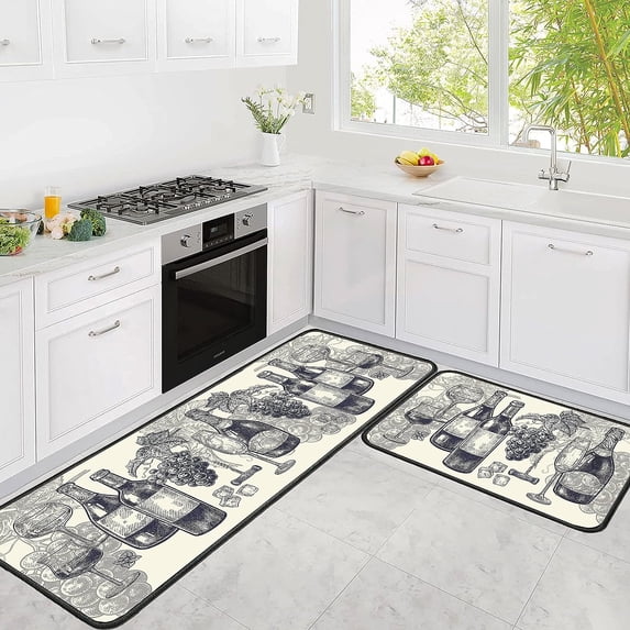 Wine Kitchen Rugs Italian Kitchen Mats for Floor 2 Piece, Anti Fatigue Floor Mat for Kitchen, Kitchen Floor Mats for Sink and Kitchen Matt for Standing for Kitchen Decor 17"X30"+17"X47"