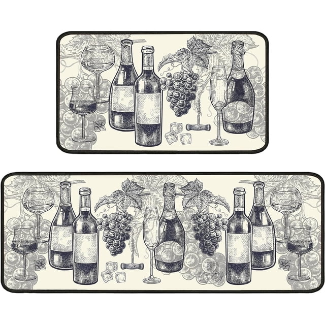 Wine Kitchen Rugs Italian Kitchen Mats for Floor 2 Piece, Anti Fatigue ...