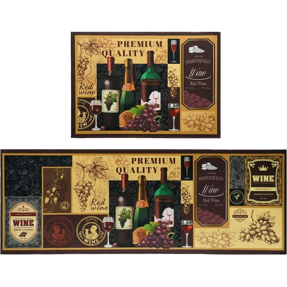 Wine Kitchen Rugs, Kitchen Mat Set of 2, Grape Kitchen Mat, Wine Decor for Kitchen, Kitchen Wine Mats, Wine Kitchen Mats for Floor, Vineyard Kitchen Rugs and Mats, 17x30 and 17x47 Inch