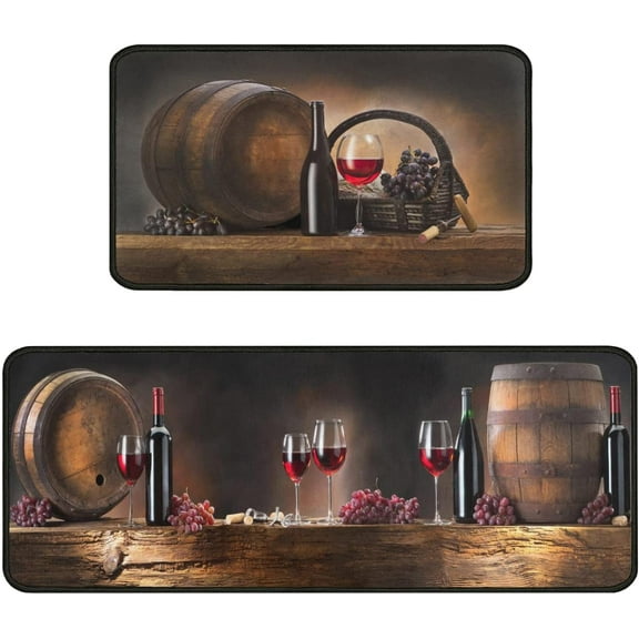 Wine Kitchen Rugs Mat Set of 2 Farmhouse Kitchen Rugs Washable Kitchen Floor Mats Non Slip Wine Decor for Kitchen