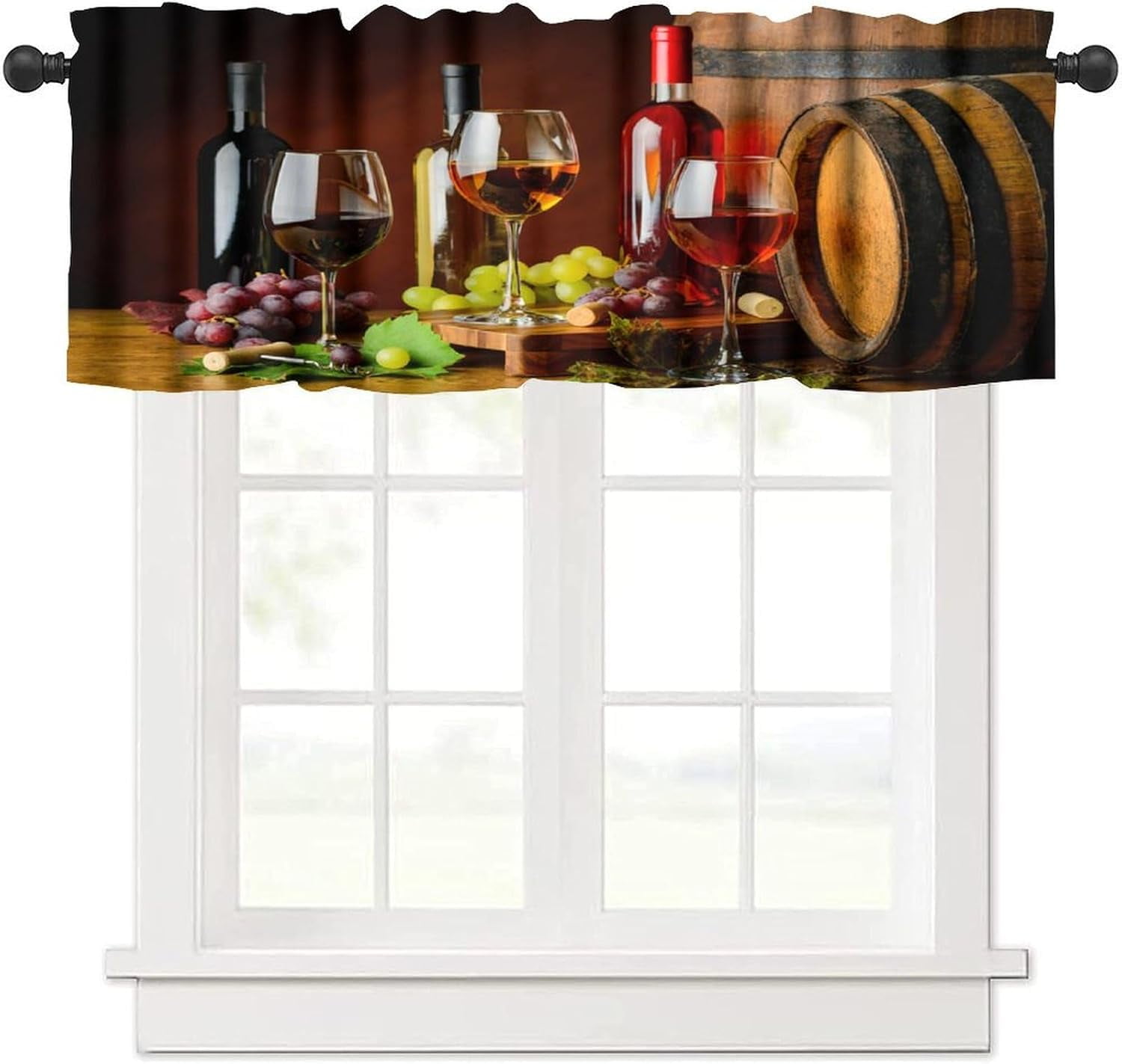 Wine Kitchen Valance Curtain,Vintage Wood Wine Windows Deal with Modern ...