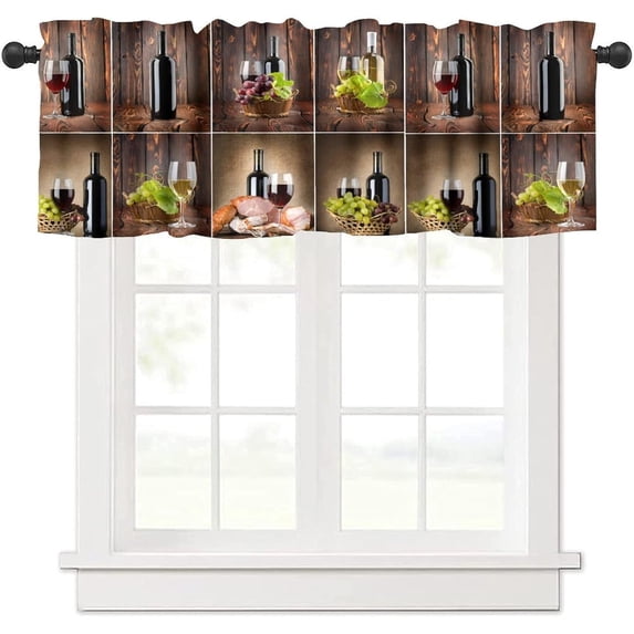 Wine Kitchen Valance Curtain,Wine Themed Collage Country Farmhouse Decor Restaurant Living Room Room Rod Pocket Short Drapes 1 Panel 54" W x 18" L Inch