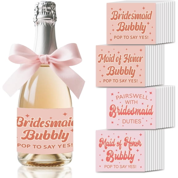 Wine Labels for Bottles 10 Sets of 4 Styles Labels Bridesmaid Wine Bottle Label Stickers Pairs Well With Bridesmaid For Bridesmaid Proposal Mixed Color